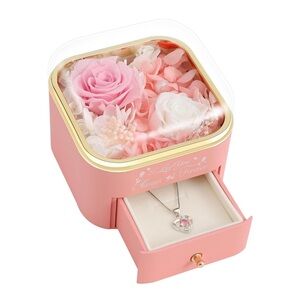 Heart Pendant Necklace with Pink Rose Gift Box